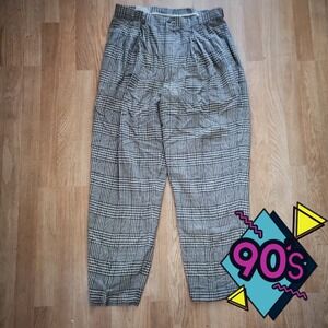 Vintage 90s Index Men Plaid Pleated Pants 34x33 Rayon Silk Blend